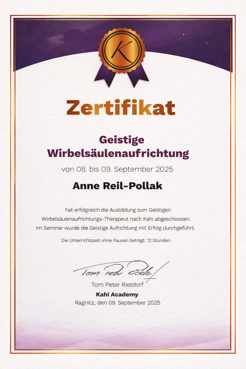 Zertifikat zu den Kahi Live Coach Tools